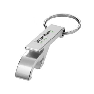 image of a Bottle Opener keyring in silver, printed with a full-colour logo