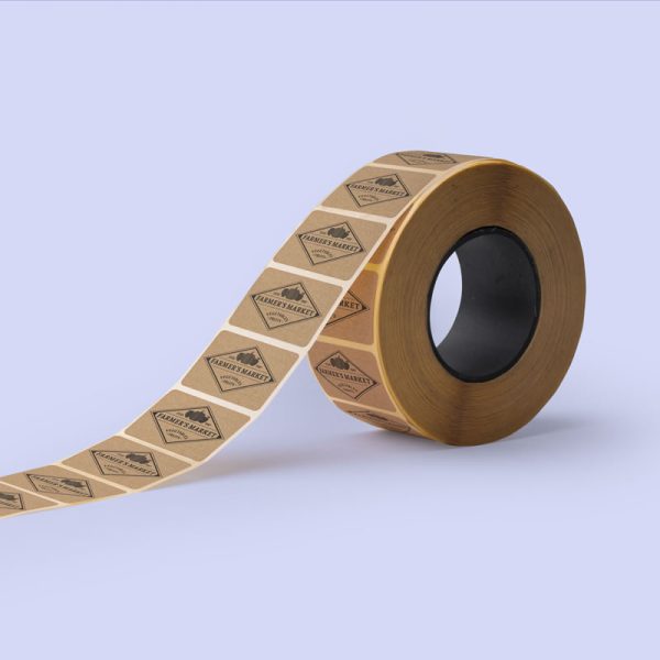 An image showing a roll of stickers printed on Kraft paper.