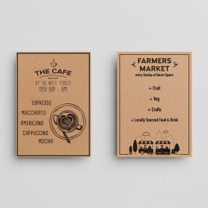 An image showing two flyers printed on Kraft paper.