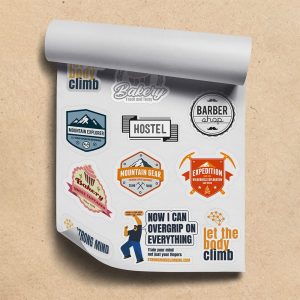 Custom Cut stickers shown on a large sheet. the stickers are varied in complexity and are cut precisely